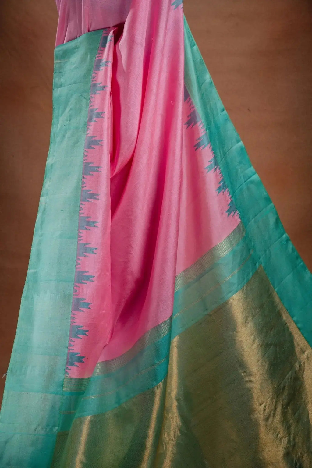 Gadwal Silk Pink with Aqua Border Saree that-saree-shop.myshopify.com