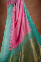 Gadwal Silk Pink with Aqua Border Saree that-saree-shop.myshopify.com