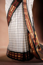 Gadwal Silk White with Black and Red Border Saree that-saree-shop.myshopify.com