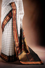 Gadwal Silk White with Black and Red Border Saree that-saree-shop.myshopify.com