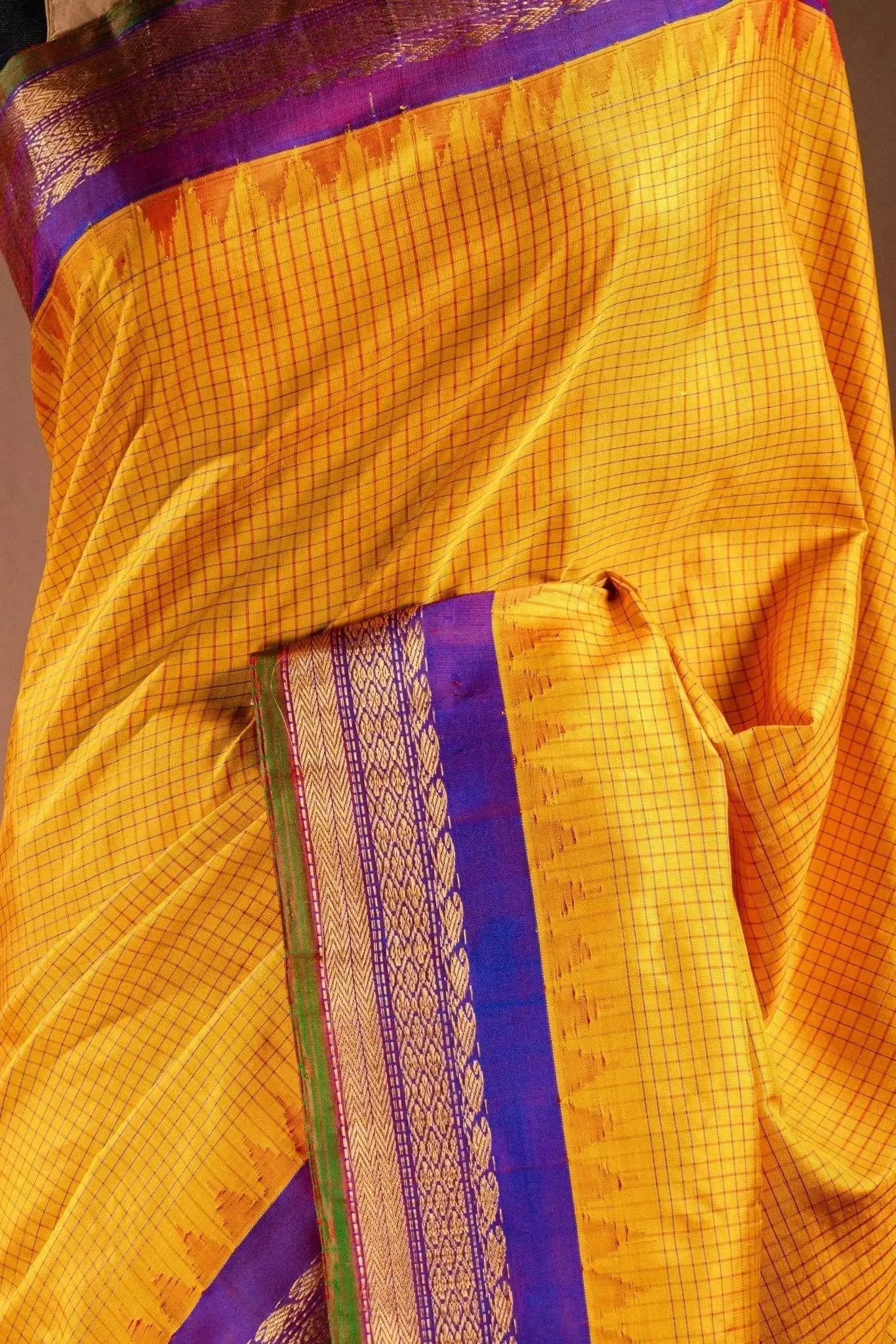 Gadwal Silk Yellow with Purple Border Saree that-saree-shop.myshopify.com