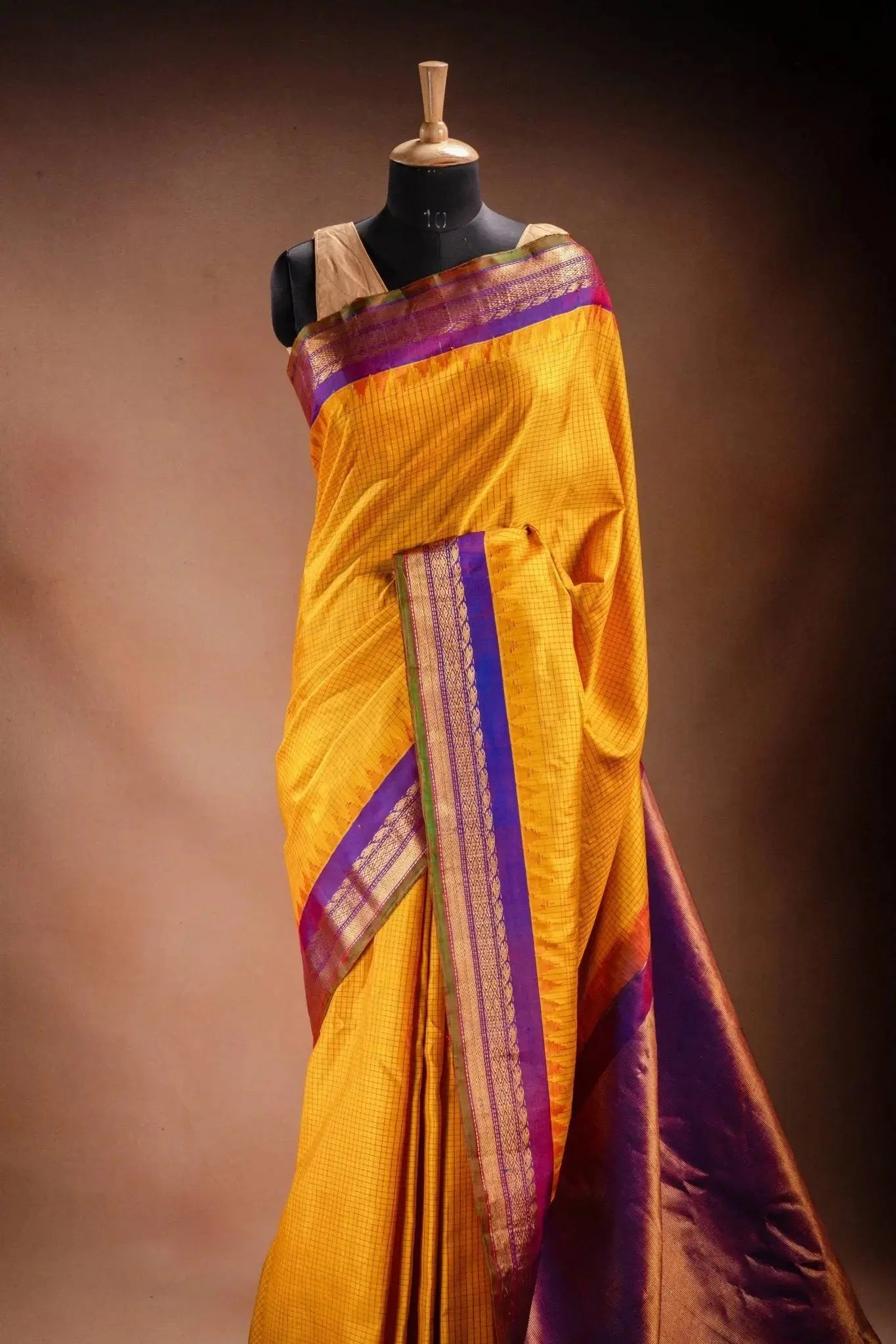 Gadwal Silk Yellow with Purple Border Saree that-saree-shop.myshopify.com