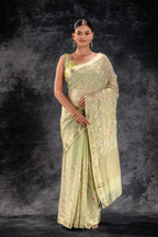 Green Chiffon Silk Saree with Embroidery that-saree-shop.myshopify.com