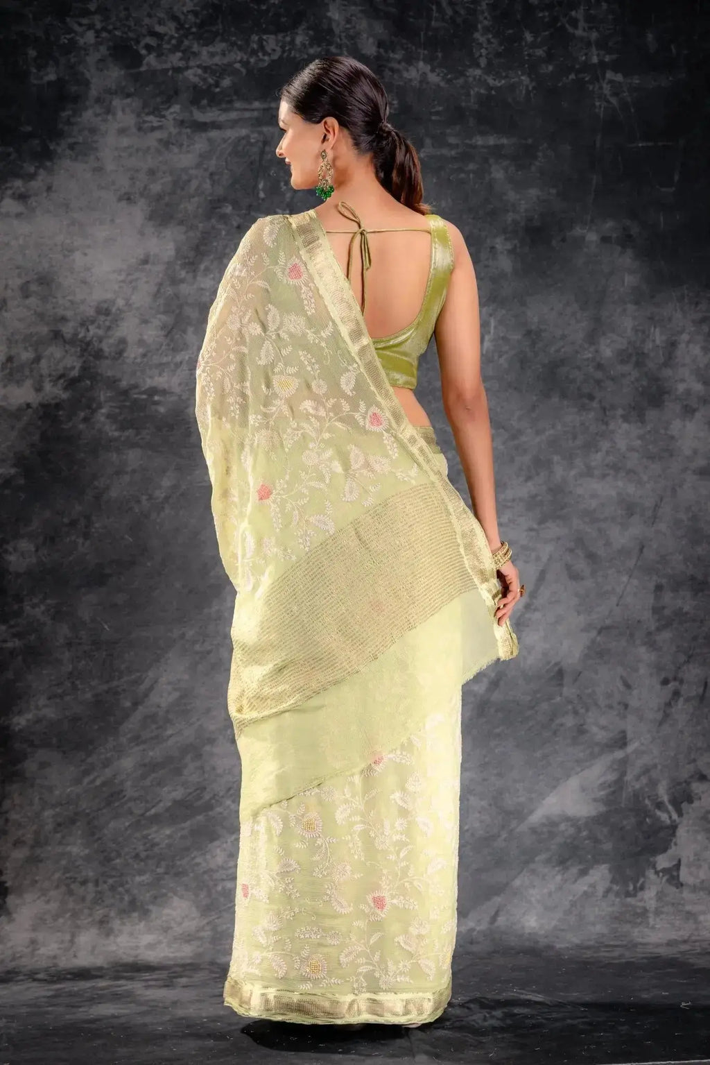 Green Chiffon Silk Saree with Embroidery that-saree-shop.myshopify.com