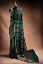 Green Crepe Silk Saree with Floral Zari Stripes that-saree-shop.myshopify.com