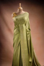 Green Crepe Silk Saree with Zari Stripes that-saree-shop.myshopify.com