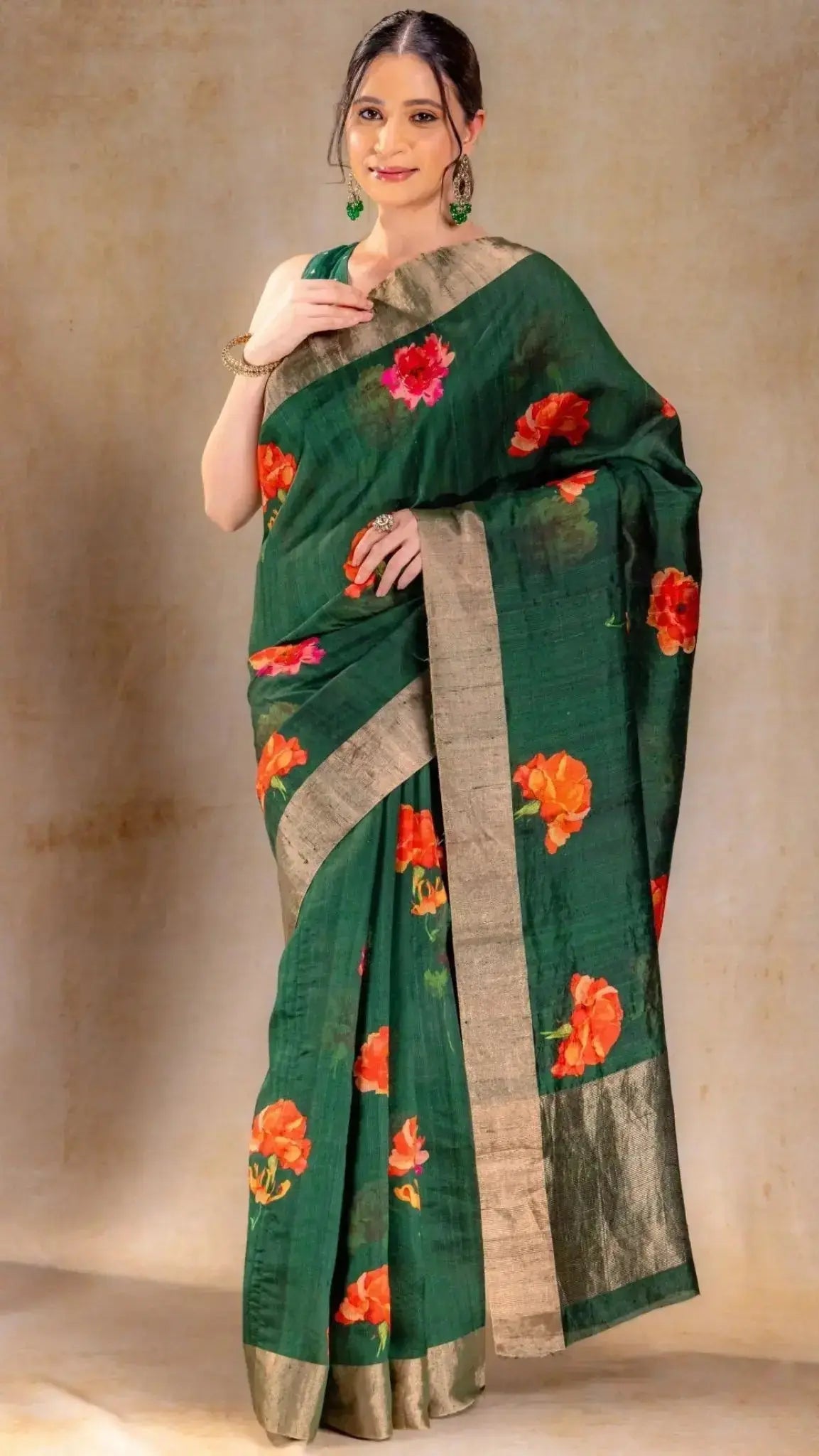 Green Printed Dupion Silk Saree that-saree-shop.myshopify.com