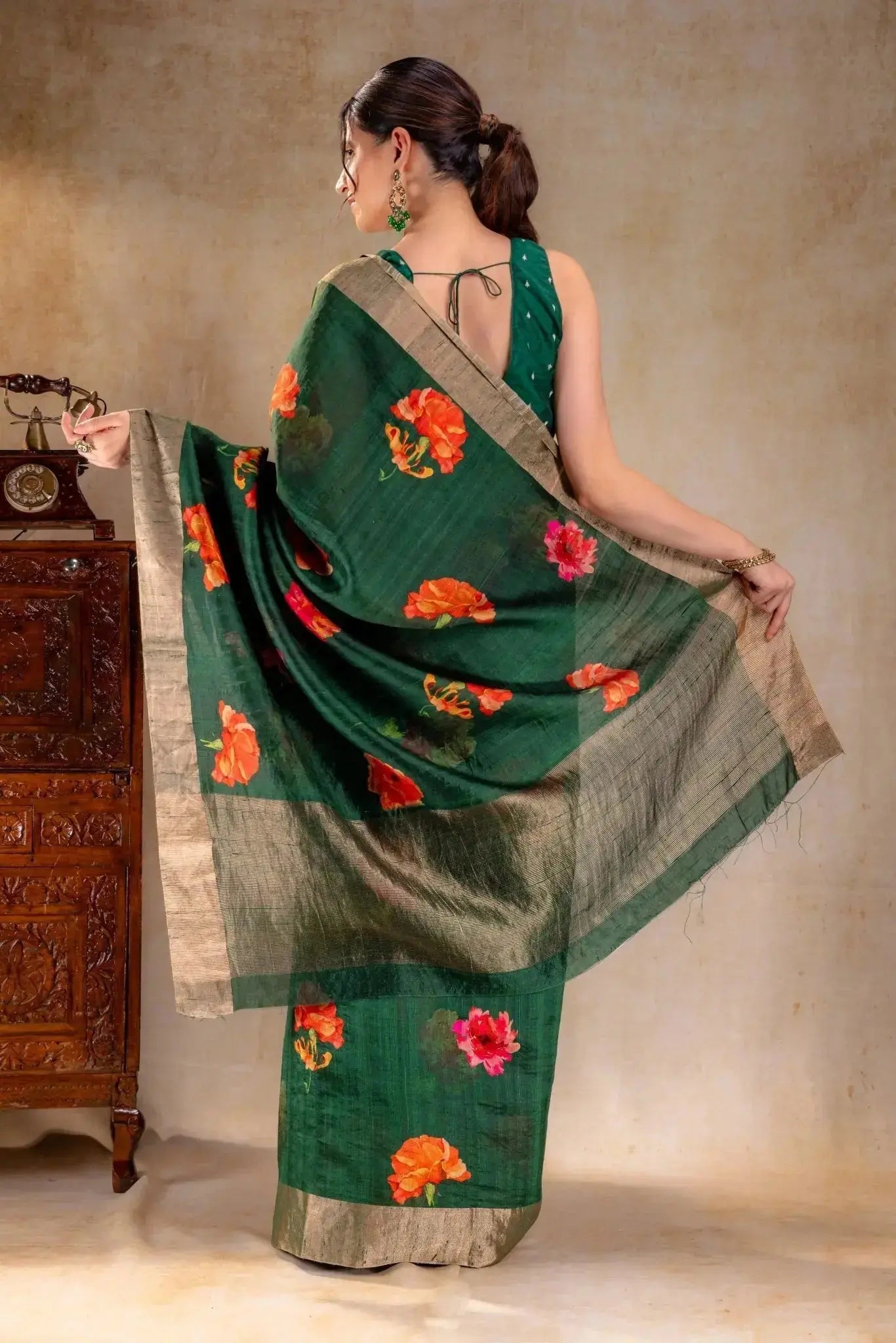 Green Printed Dupion Silk Saree that-saree-shop.myshopify.com