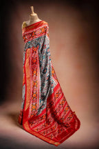 Grey Pochampally Saree with Red Border that-saree-shop.myshopify.com