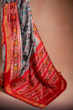 Grey Pochampally Saree with Red Border that-saree-shop.myshopify.com