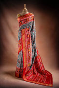 Grey Pochampally Saree with Red Border that-saree-shop.myshopify.com