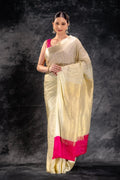 Ivory Crepe Silk Saree with Satin Border that-saree-shop.myshopify.com