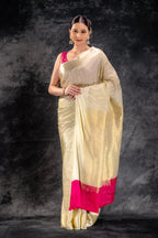 Ivory Crepe Silk Saree with Satin Border that-saree-shop.myshopify.com