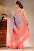 Lavender Crepe Silk Saree with Diagonal Zari Stripes and Contrast Border that-saree-shop.myshopify.com