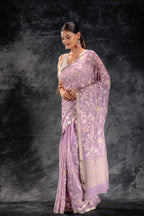 Lilac Chiffon Silk Saree with Embroidery that-saree-shop.myshopify.com