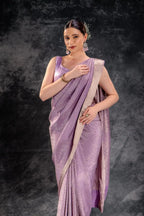 Lilac Crepe Silk Saree that-saree-shop.myshopify.com