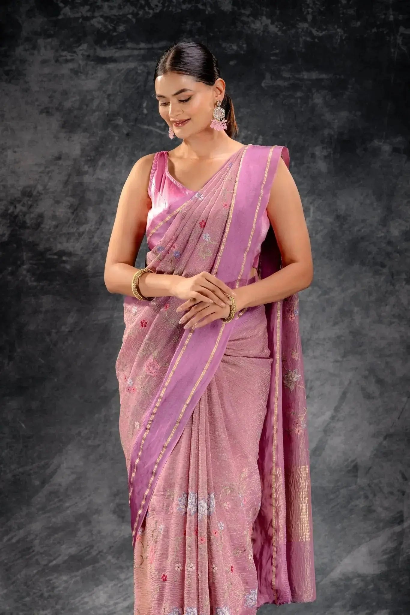 Lilac Tissue Silk Saree with Embroidery that-saree-shop.myshopify.com