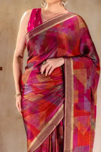 Magenta Printed Satin Silk Saree that-saree-shop.myshopify.com