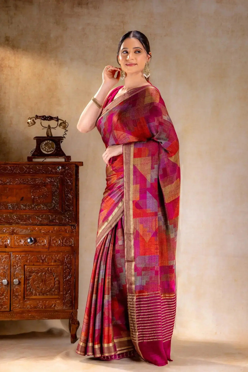 Magenta Printed Satin Silk Saree that-saree-shop.myshopify.com