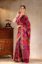 Magenta Printed Satin Silk Saree that-saree-shop.myshopify.com