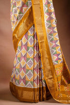 Multicolor Pochampally Saree with Mustard Border that-saree-shop.myshopify.com