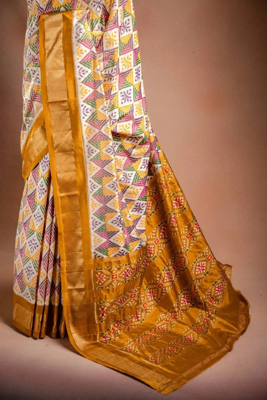 Multicolor Pochampally Saree with Mustard Border that-saree-shop.myshopify.com