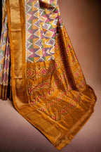 Multicolor Pochampally Saree with Mustard Border that-saree-shop.myshopify.com