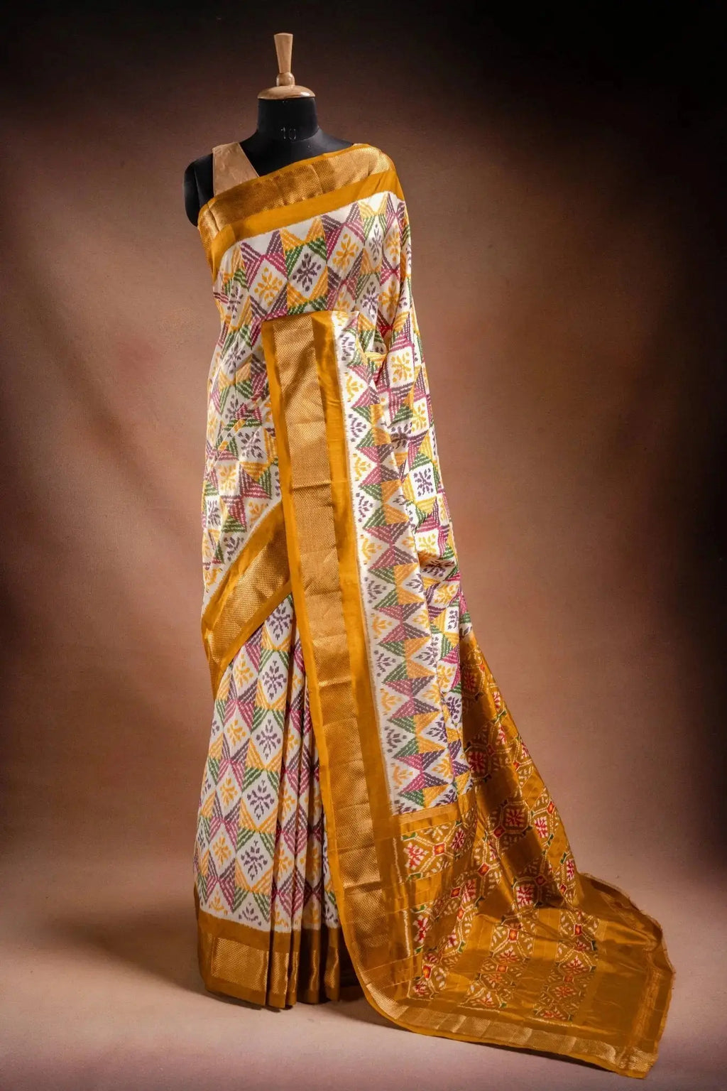 Multicolor Pochampally Saree with Mustard Border that-saree-shop.myshopify.com