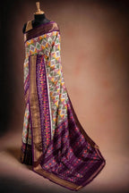 Multicolor Pochampally Saree with Purple Border that-saree-shop.myshopify.com