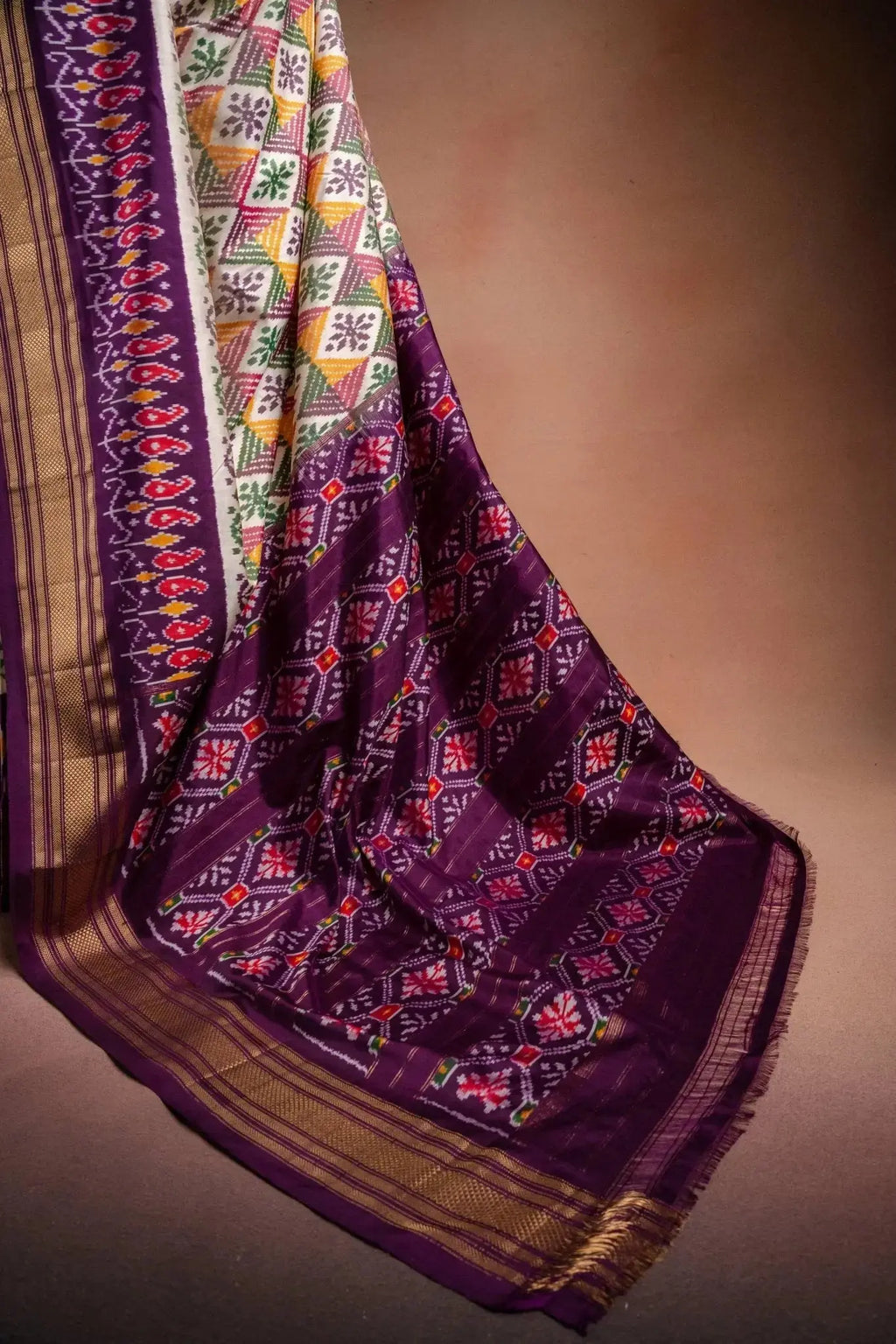 Multicolor Pochampally Saree with Purple Border that-saree-shop.myshopify.com
