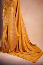 Mustard Crepe Saree with Floral Embroidery Border that-saree-shop.myshopify.com