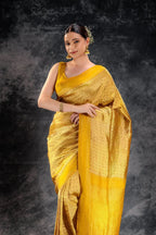 Mustard Crepe Silk Saree with Rani Meena Buttas and Diagonal Zari Weave that-saree-shop.myshopify.com