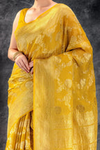 Mustard Tissue Saree with Zari Jaal Weave and Floral Border that-saree-shop.myshopify.com