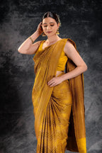 Mustard Yellow Crepe Silk Saree Vat Dyed with Antique Zari Weave that-saree-shop.myshopify.com