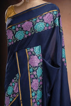 Navy Blue Crepe Saree with Floral Embroidery that-saree-shop.myshopify.com