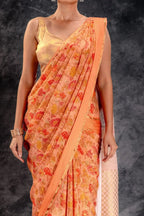 Orange Printed Crepe Silk Saree that-saree-shop.myshopify.com