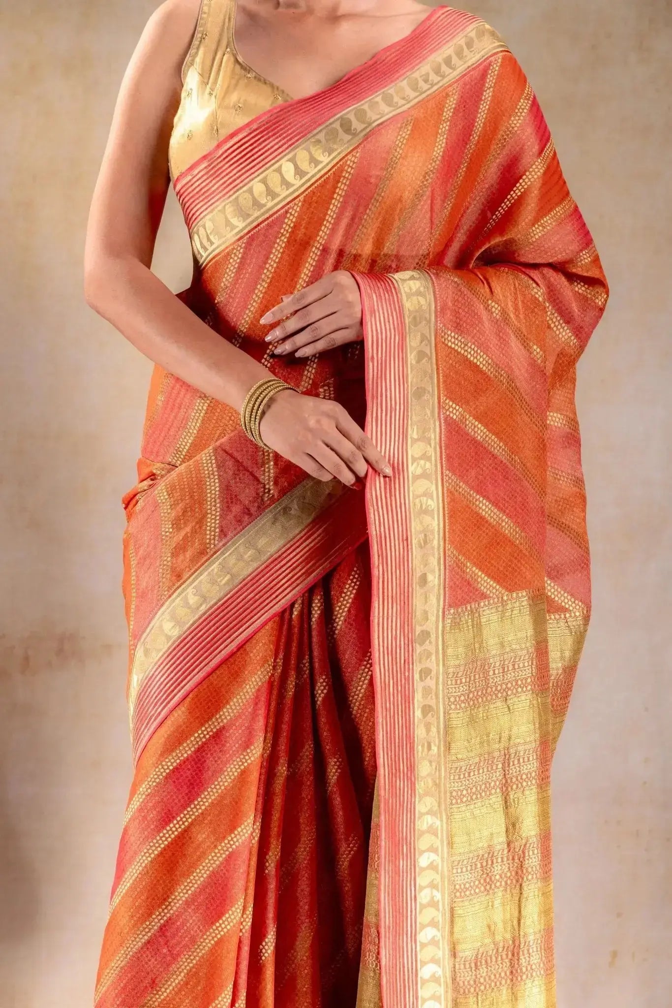 Orange Tissue Saree that-saree-shop.myshopify.com