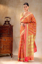 Orange Tissue Saree that-saree-shop.myshopify.com