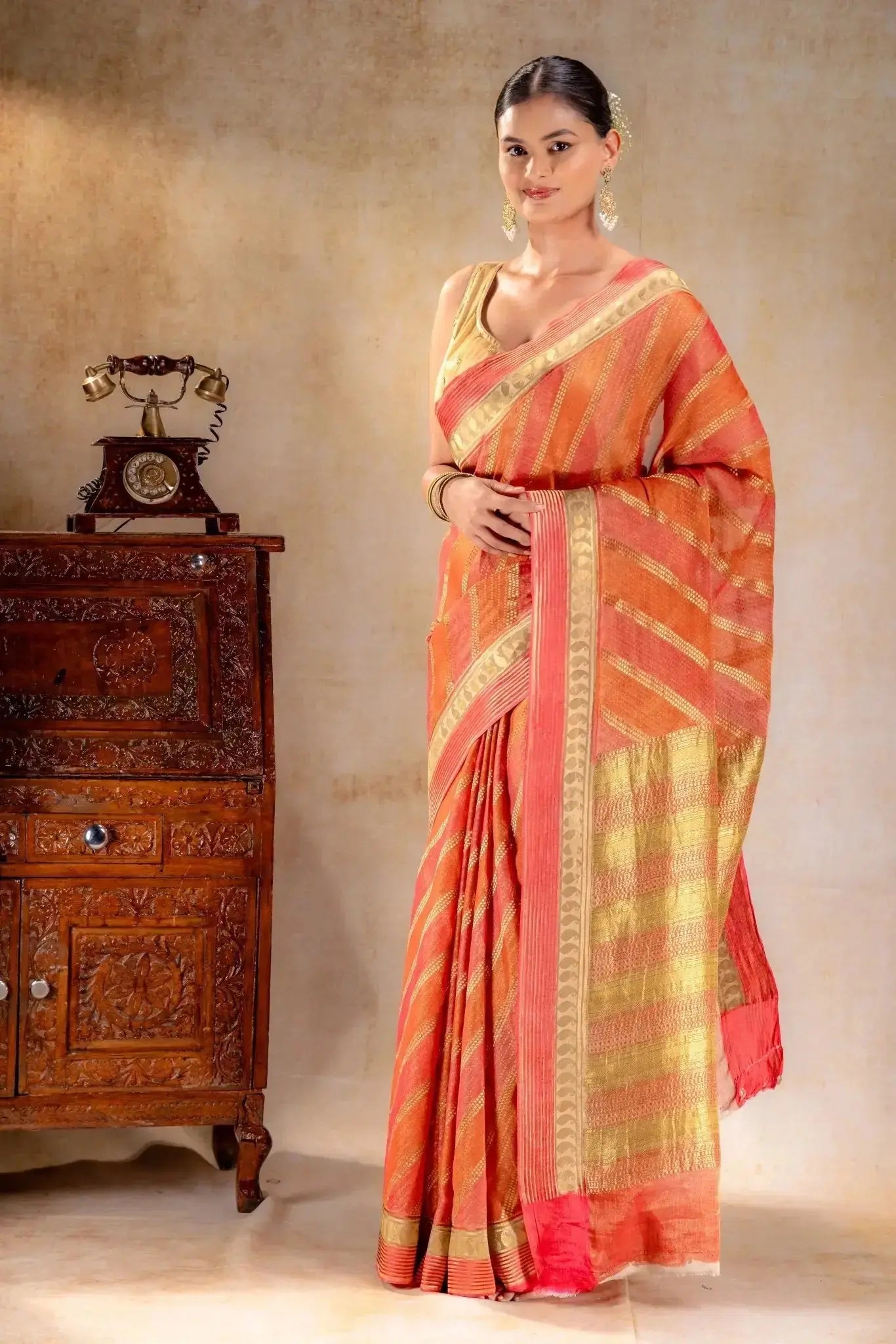Orange Tissue Saree that-saree-shop.myshopify.com