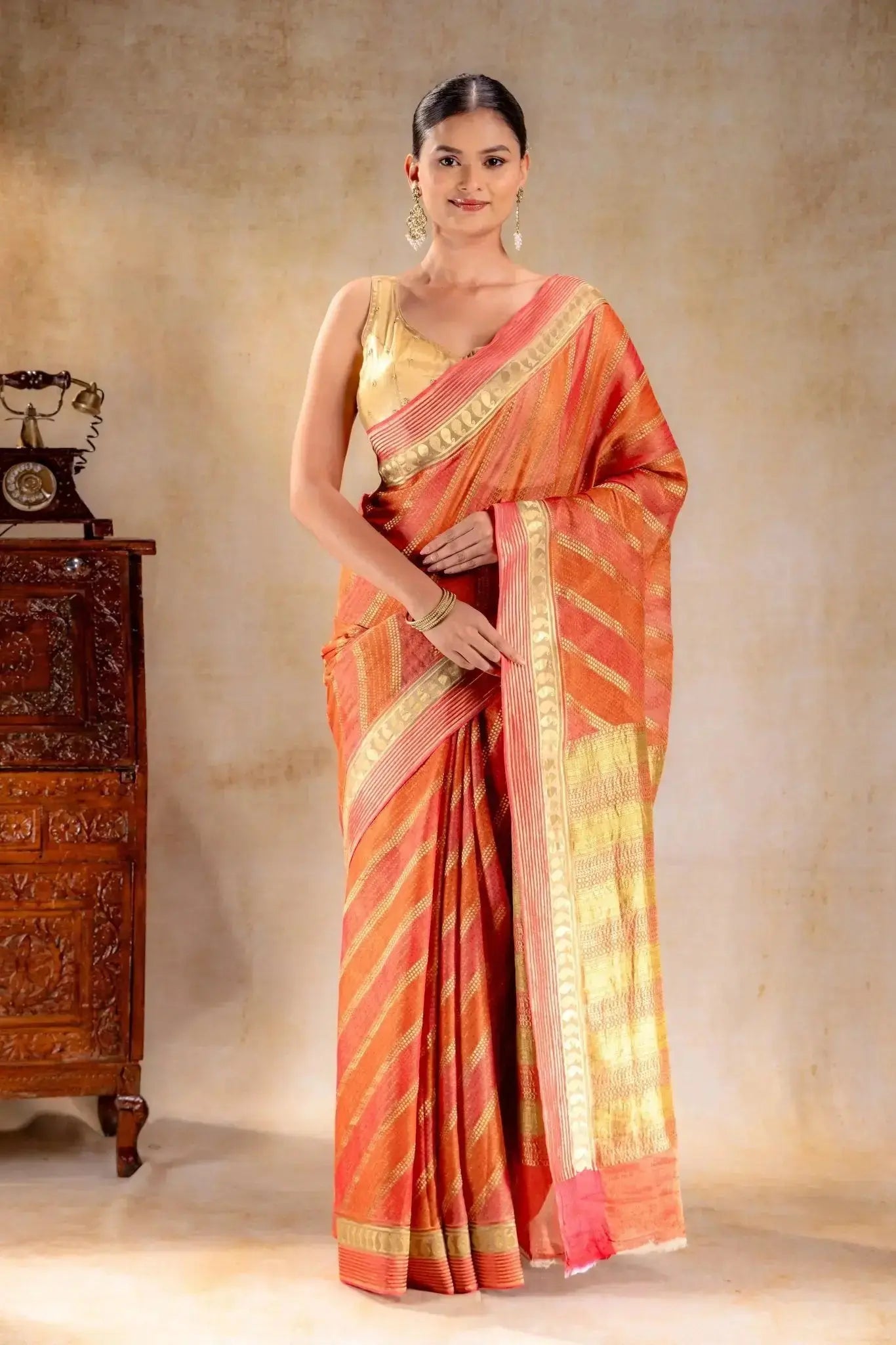 Orange Tissue Saree that-saree-shop.myshopify.com