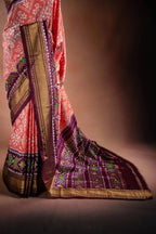 Peach Pochampally Saree with Purple Border that-saree-shop.myshopify.com