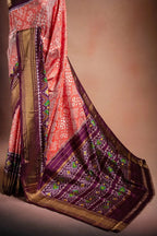 Peach Pochampally Saree with Purple Border that-saree-shop.myshopify.com