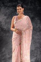 Pink Chiffon Silk Saree with Embriodery that-saree-shop.myshopify.com