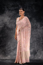 Pink Chiffon Silk Saree with Embriodery that-saree-shop.myshopify.com