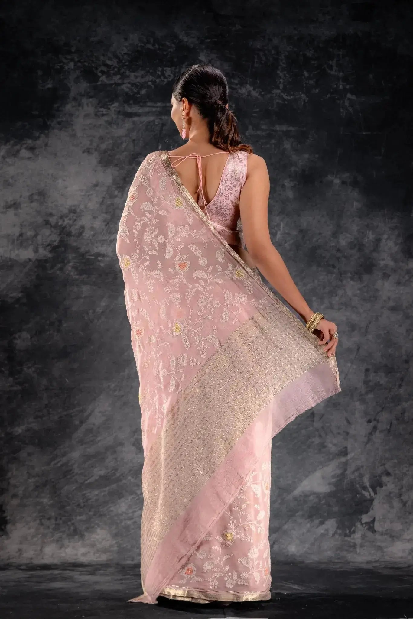Pink Chiffon Silk Saree with Embriodery that-saree-shop.myshopify.com