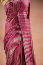 Pink Crepe Silk Saree with Zari Stripes that-saree-shop.myshopify.com