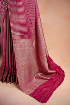 Pink Crepe Silk Saree with Zari Stripes that-saree-shop.myshopify.com