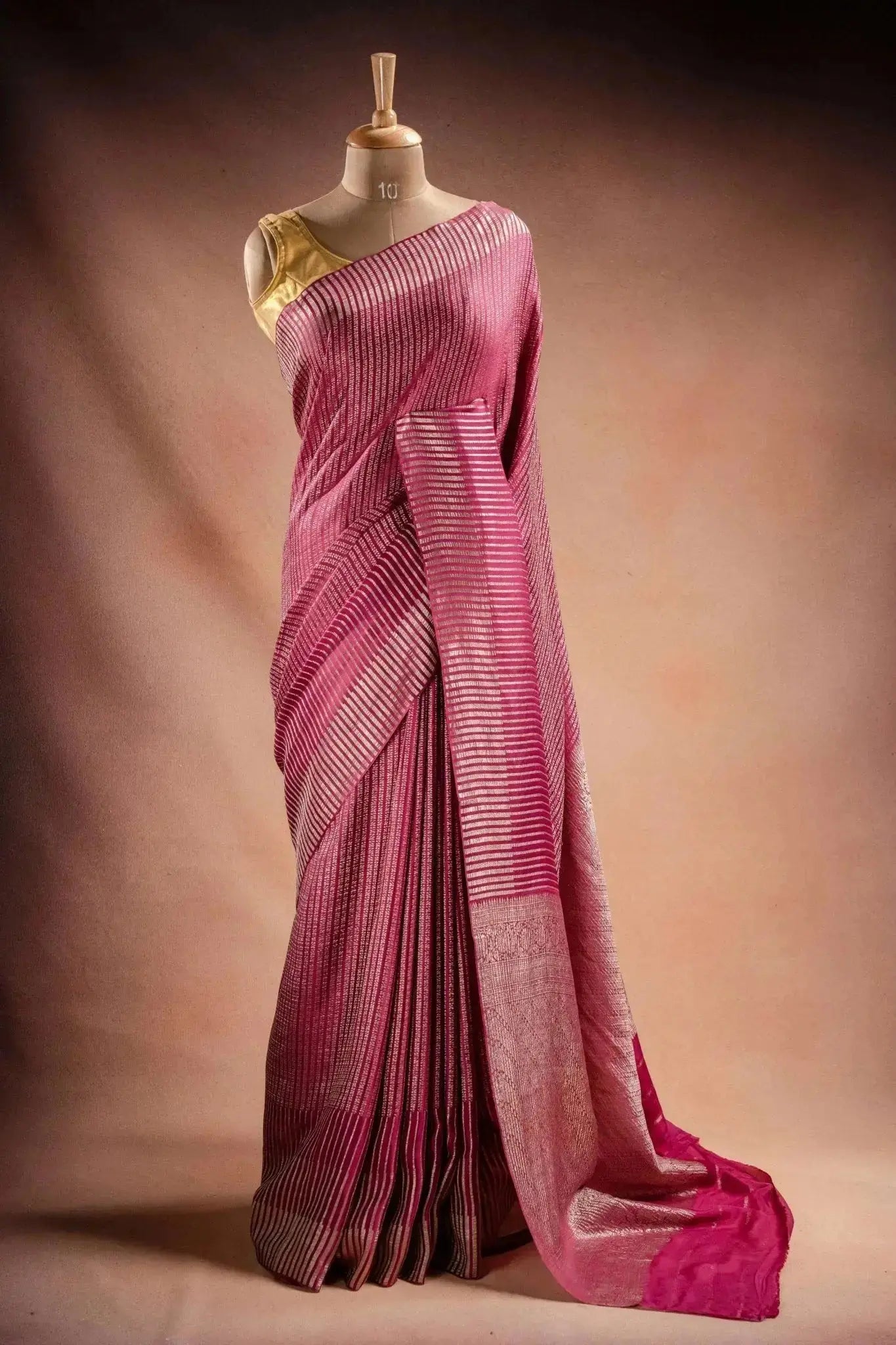 Pink Crepe Silk Saree with Zari Stripes that-saree-shop.myshopify.com