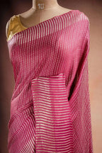 Pink Crepe Silk Saree with Zari Stripes that-saree-shop.myshopify.com