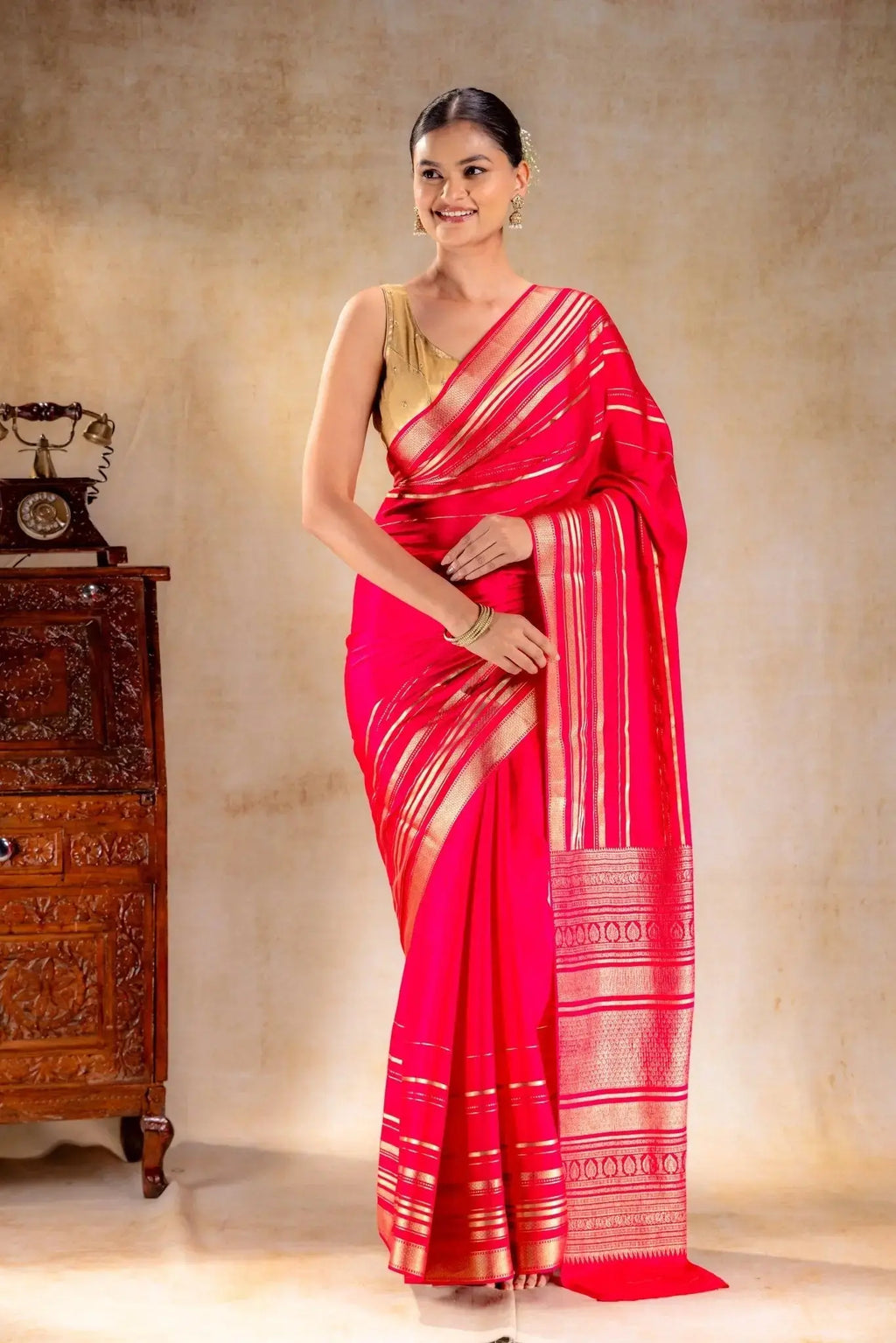 Pink Mysore Crepe Silk Saree that-saree-shop.myshopify.com